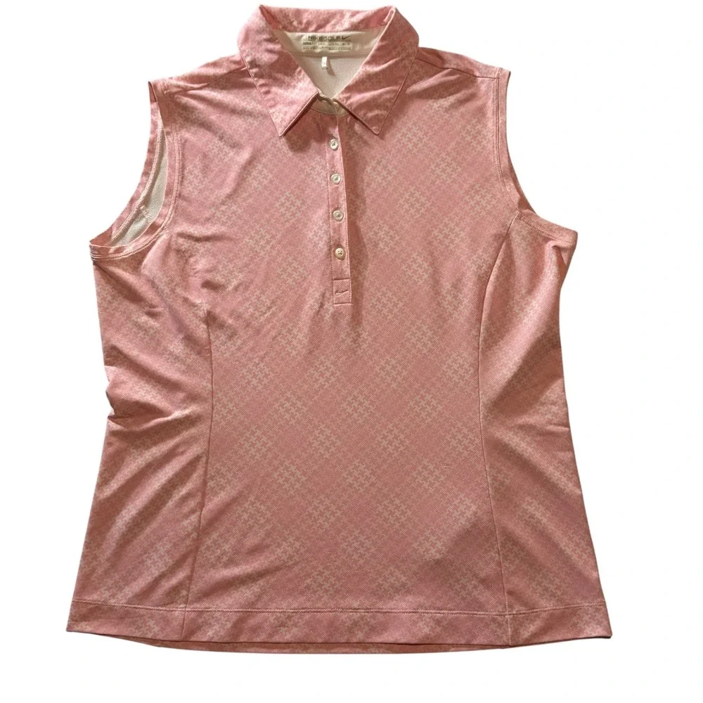 Nike Golf Womens Pink Houndstooth Sleeveless Polo Shirt Fit Dry Large 12-14 - Picture 3 of 8
